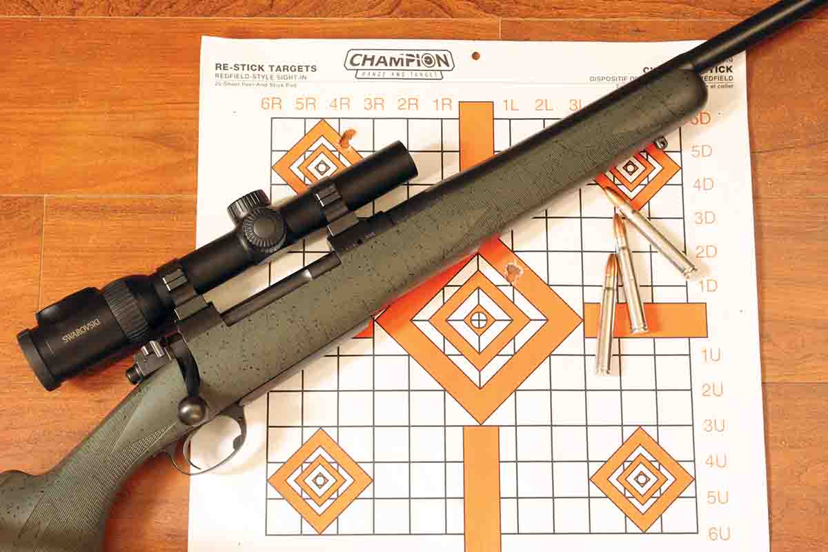 The handload Echols has used for years in the .375s that he makes, is based on an older Remington factory load with Swift 300-grain A-Frames that shot very well.